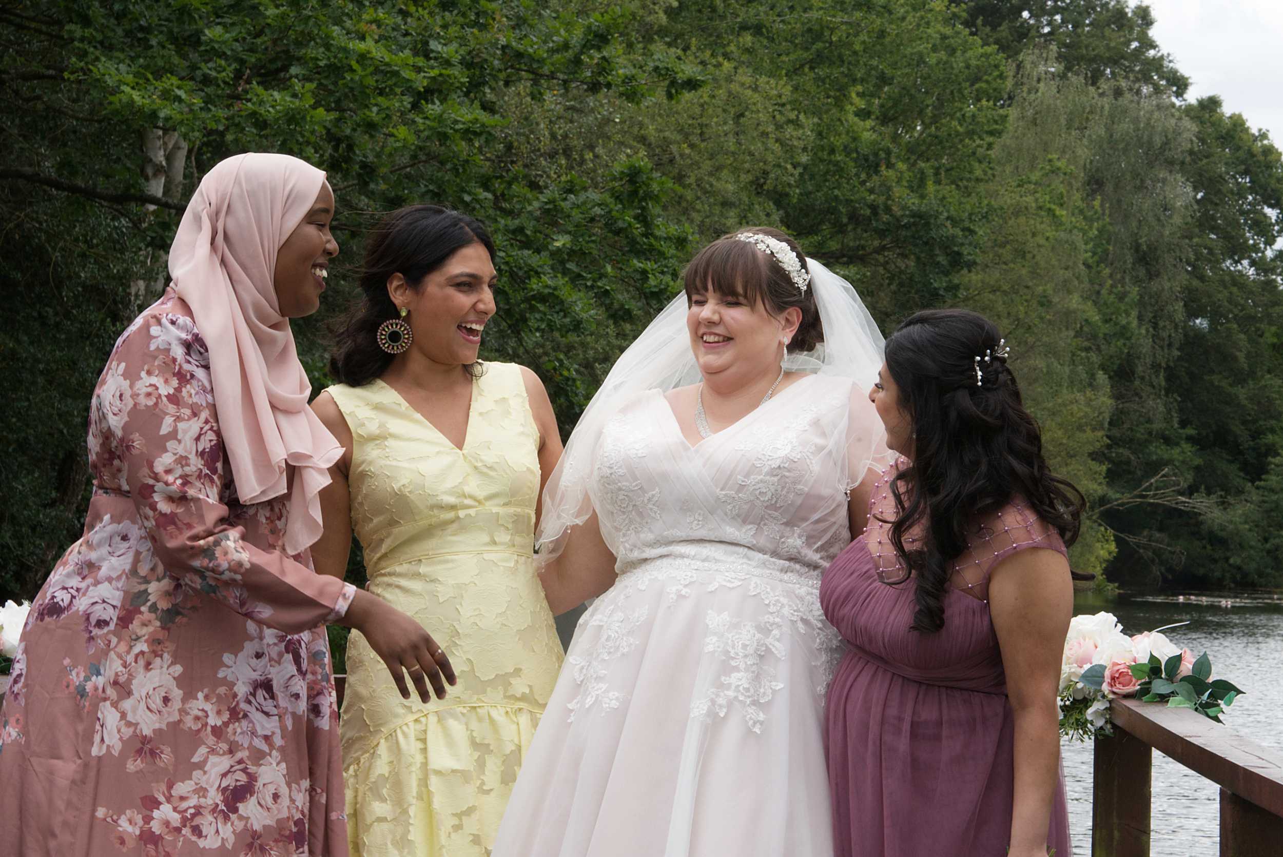 bride and friends relaxed wedding photography berkshire 