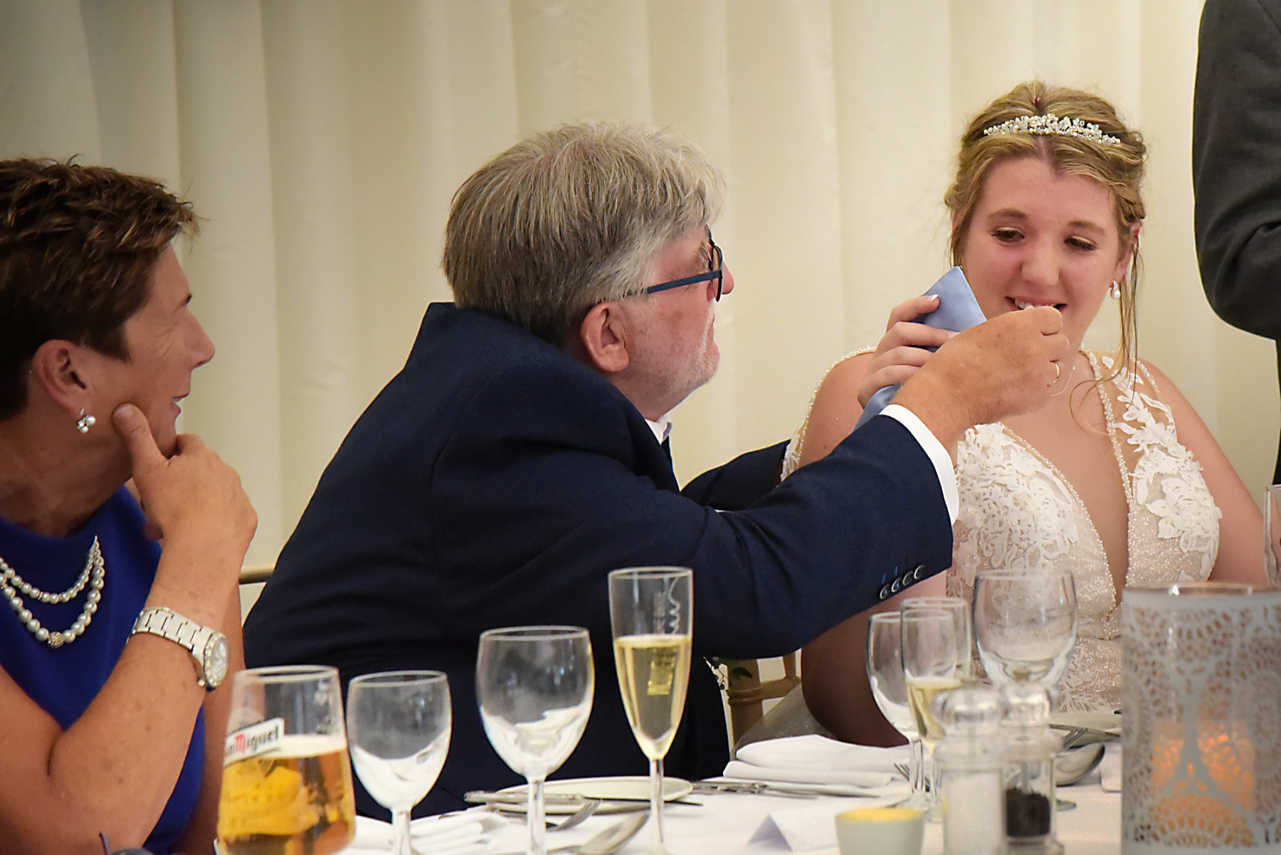 Father of the bride and bride funny moment during speeches the Mill House Wedding Photographer Berkshire Nadina Bee